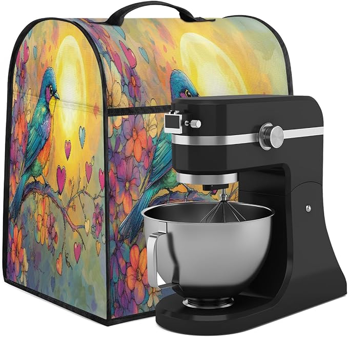 cfpolar Kitchen Aid Mixer Cover Compatible with 6-8 Quarts Vintage Bird Flowers Stand Mixer Cover Kitchen Aid Mixers Accessories Appliance Organizer Bag Dust Covers with Zipper Pocket