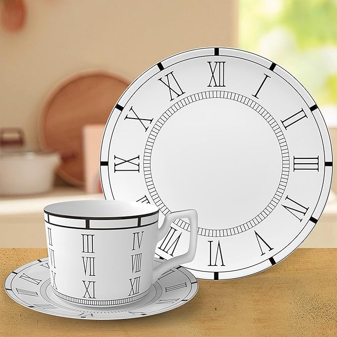 16 Piece Roman Clock Pattern Porcelain Dinnerware Set Luxury Dishes Set for 4 Dishwasher Safe Great for Party Wedding Housewarming and Hote