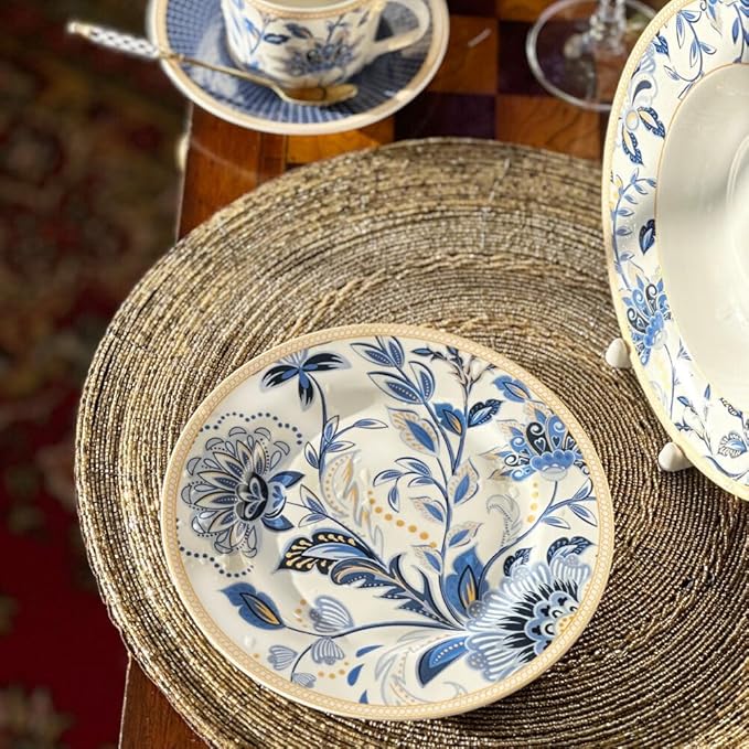 Bone China Dinnerware Set of 20 for 4 pers. Plates and Bowls Sets Dish Set Dinner Plates Set Dishes Set of 20 Stoneware Dinnerware Set (Melodie de Fleurs)