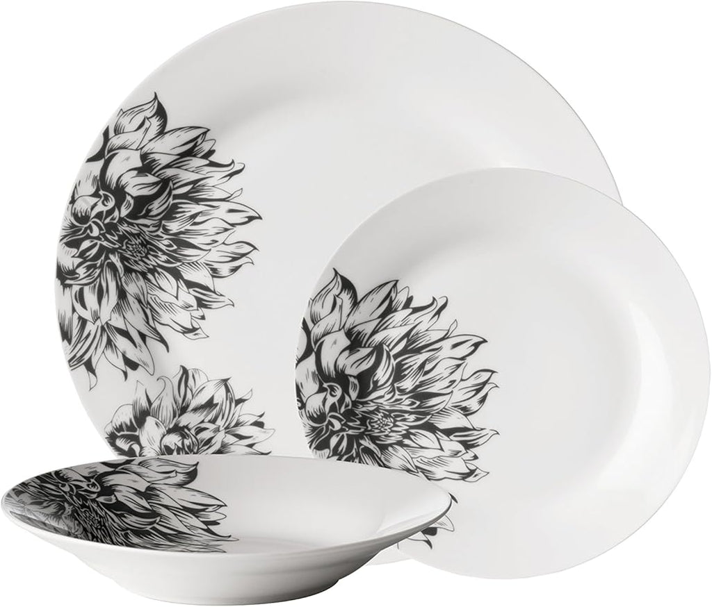 Premier Housewares 12-Piece Dinnerware Set White/Black
