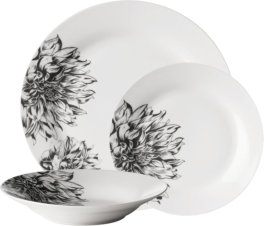 Premier Housewares 12-Piece Dinnerware Set White/Black