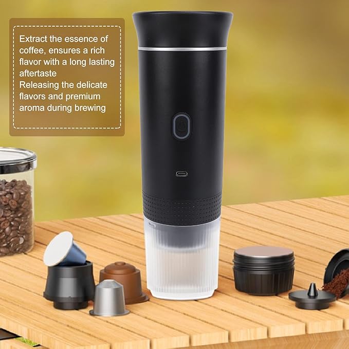 Tnfeeon Portable Electric Espresso Machine Travel Coffee Maker for Camping Car Coffee Maker Self Heating with USB Rechargeable Electric Handheld Car Coffee Machine for RV Hiking Office