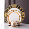 16 pieces ceramic plate set with gold thread luxury dinnerware set for 4 black and gold gilded dishes sets for anniversary gathering celebration formal event