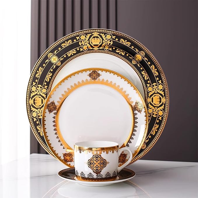 luxury dinnerware set for 2 8 pieces ceramic plate set with gold thread black and gold gilded dishes sets for anniversary gathering celebration formal event