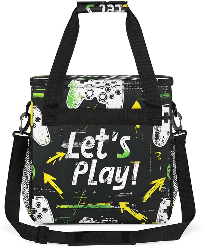 Gaming Theme Coffee Maker Travel Bag for Keurig K-Mini/K-Mini Plus Insulated Waterproof Tote with Pockets for K-Cup Portable Single-Serve Brewer Case