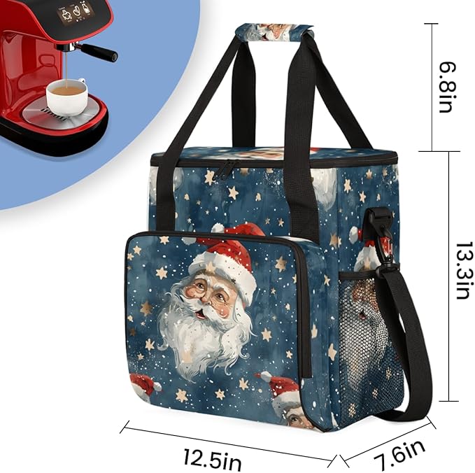 Mystical Santa Claus Coffee Maker Carrying Bag Bright Santa Claus Travel Storage Bag Compatible with K-Mini or K-Mini Plus Single Serve Coffee Brewer Carrying Case with Pockets &amp Shoulder Strap
