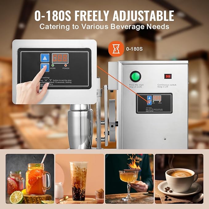 VEVOR Milk Tea Shaker Electric Milk Tea Maker Machine 0-180s Adjustable Milk Tea Shake Mixer Machine with 750ML Stainless Steels Cup for Bubble Tea Boba Tea Juice Coffee Milk Wine