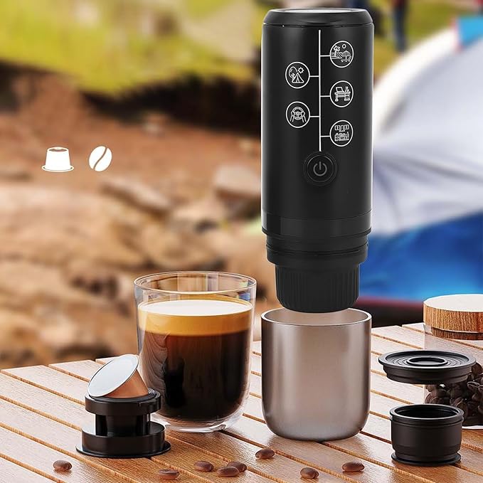 Asixxsix Portable Espresso Maker 120ml Cordless Rechargeable Travel Coffee Maker Automatic Shut Off 17 Bar Pressure Electric Capsule Coffee Machine for Outdoor Home Office Car Camping