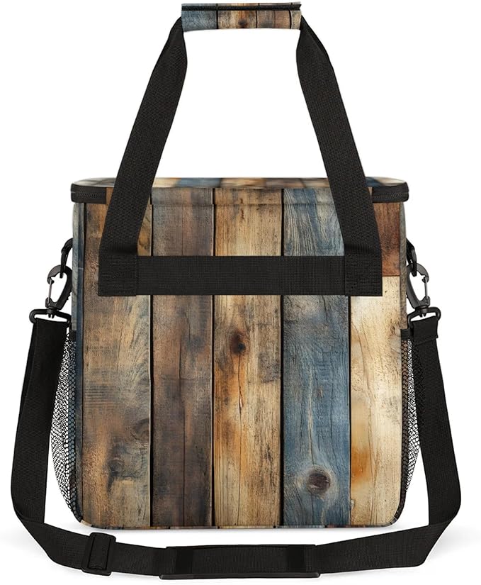 Rustic Wood Pattern Coffee Maker Travel Bag for Keurig K-Mini/K-Mini Plus Insulated Waterproof Tote with Pockets for K-Cup Portable Single-Serve Brewer Case