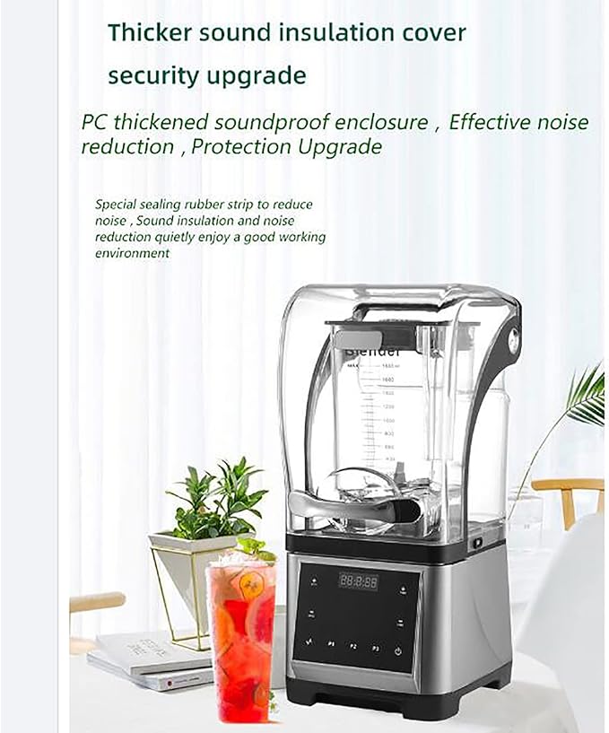 Smoothie Blender 1.6L Commercial Smoothie Makers with Hood Multi-level Stepless Regulation/Noise Reduction/safe Operation for Juice Milkshake