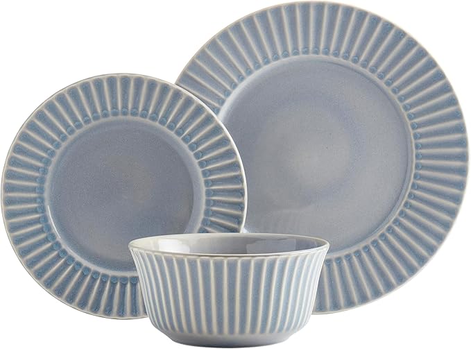 Tabletops Gallery Richmond 12-Piece Reactive Glaze Stoneware Dinnerware Set of Kitchen Dishes Dinner Plates Cereal Bowls Service for 4 Gray