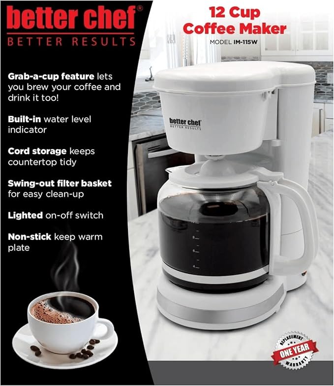 12 Cup Coffee Maker Drip - Pause and Serve Programmable Coffee Machine with Keep Warm Function Water Level Indicator Black