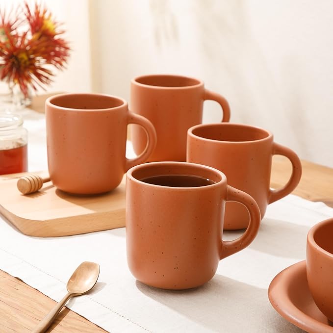 Bloomhouse - Two Time Oprah's Favorite Things Winner - Corsica Clay 4-Piece Mug Set – Burnt Apricot Terracotta Stoneware Coffee &amp Tea Cups Durable Ceramic Drinkware