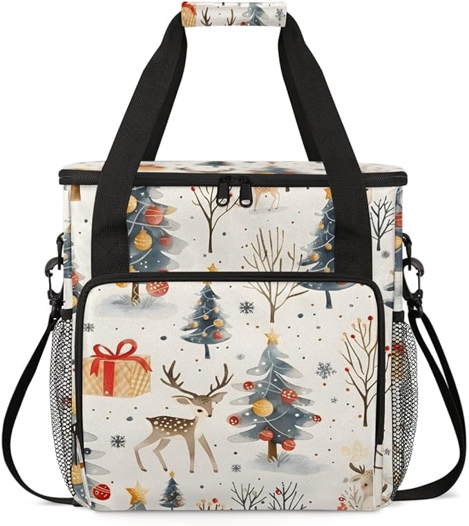 Christmas Festivals Coffee Maker Carrying Bag Oil Painting Tree Travel Storage Bag Compatible with K-Mini or K-Mini Plus Single Serve Coffee Brewer Carrying Case with Pockets &amp Shoulder Strap