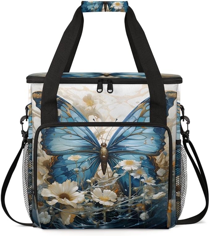 Retro Butterfly Coffee Maker Carrying Bag Abstract Butterfly Travel Storage Bag Compatible with K-Mini or K-Mini Plus Single Serve Coffee Brewer Carrying Case with Multiple Pockets &amp Shoulder St