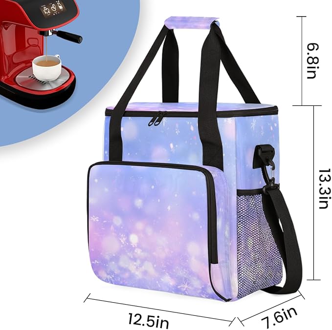 Glitter Coffee Maker Carrying Bag Blue Sequin Portable Travel Storage Tote Bag Compatible with K-Mini or K-Mini Plus Single Serve Coffee Brewer Carrying Case with Multiple Pockets &amp Shoulder Str
