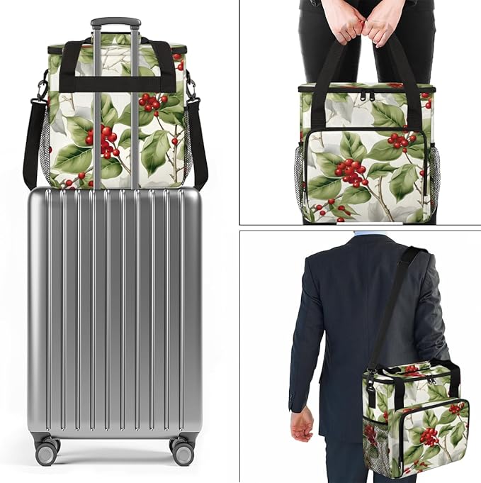 Christmas Flowers Coffee Maker Carrying Bag Watercolor Flowers Travel Storage Bag Compatible with K-Mini or K-Mini Plus Single Serve Coffee Brewer Carrying Case with Pockets &amp Shoulder Strap