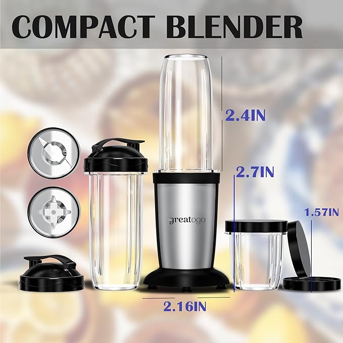 Compact Personal Blender for Smoothies &amp Shakes 2-in-1 Bullet Blender and Grinder with 11-Piece Set 2×24oz To-Go Cups + 10oz Grinding Cup Ice Crushing BPA-Free Dishwasher SafeIdeal Gift
