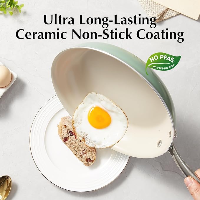 Redchef Ceramic Pots and Pans Set Non Stick Nonstick Kitchen Cookware Sets Non Toxic Pots and Pans Set Non Stick PFAS PFOA &amp PTFE Free Nonstick Frying Pans Set Ceramic Pan Skillet RV Cookwar