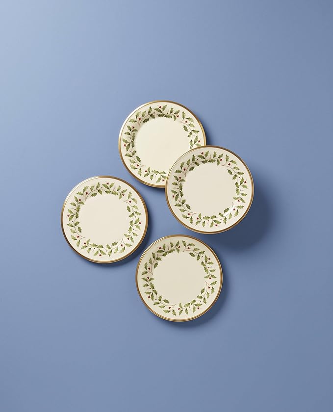 Lenox 897083 Holiday Dinnerware Salad Plates Set of 4 Red &amp Green Christmas Hosting