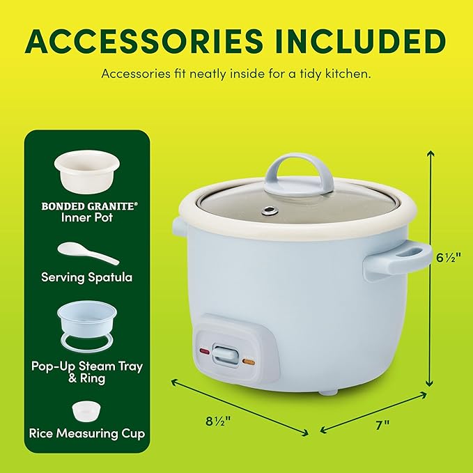 4-Cup Cooked 2-Cup Uncooked Rice Cooker &amp Food Steamer with Bonded Ceramic &amp Pop-Up Steam Tray - Blue