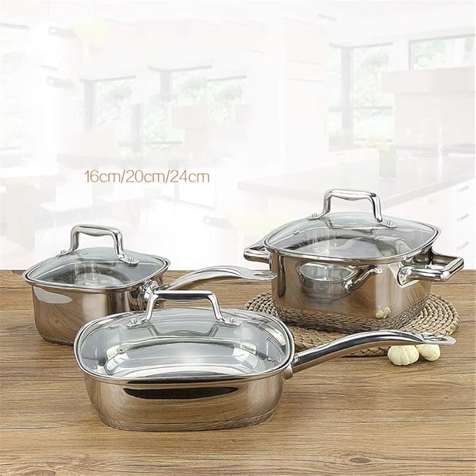 Pot Set Professional Kitchen Cookware Set for All Stoves Including Induction Cookers Cookware Cooking Set(Silver 16+20+24cm)