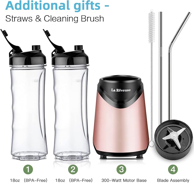La Reveuse 300W Personal Size Blender (Pink) + La Reveuse 2-Cup Mini Food Chopper (White)