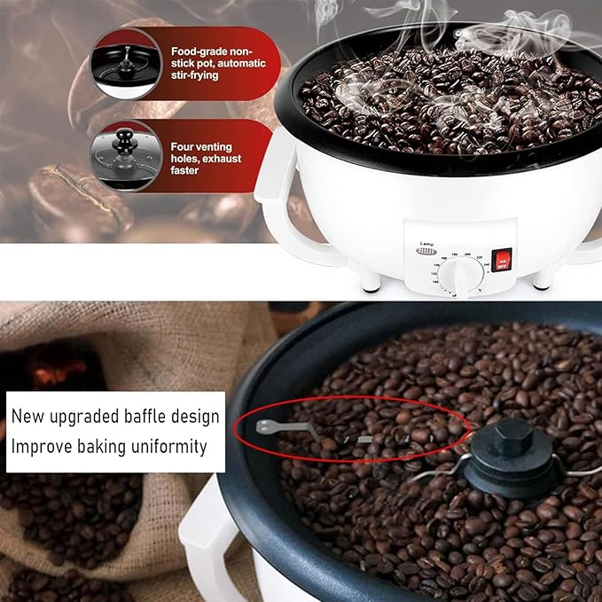 Electric Coffee Maker - With Adjustable Temperature 0-240°C Grain Drying Burner Machine - Variety of Food Baking 750g Capacity For Corn Chestnut Peanuts Soy