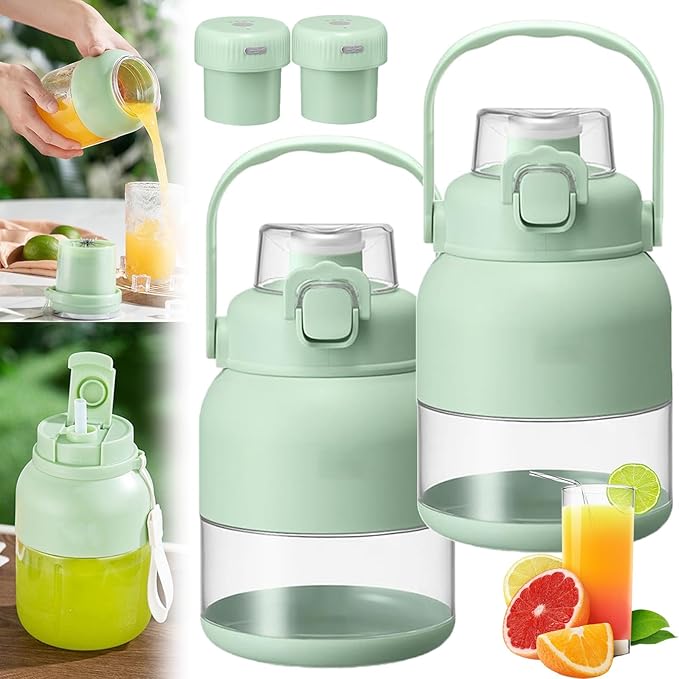 Electric Citrus Juicer 28 Oz with Straw and Two Lids BPA-Free Portable Blender Cups for Fresh Juice Large-Capacity Wireless Blenders Rechargeable for Smoothies Shakes Food Prep (2 Pcs)