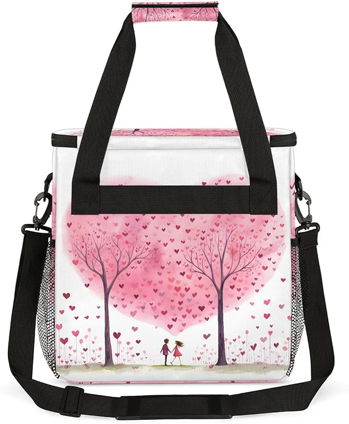 Valentine's Day Love Tree Coffee Maker Carring Bag Large Insulated Storage Organizer Case Tote Bags with Shoulder Strap for Travel Work Picnic