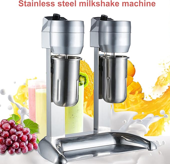 Dual Head Milkshake Maker 300W Commercial Milkshake Mixer 18000Rpm Speeds Adjustable Milkshake Milk Foam Blender For Coffee Dessert Shop Stainless Steel (45 * 25 * 56Cm)