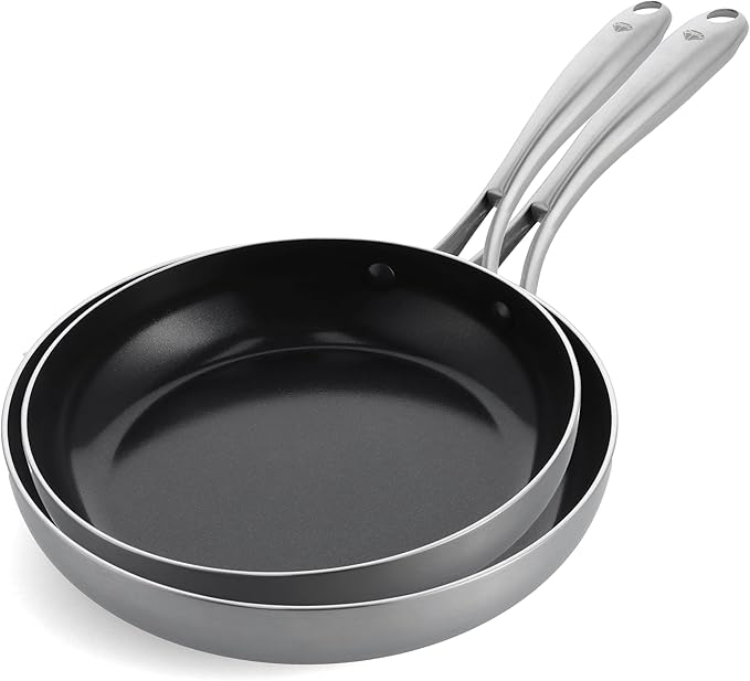 Blue Diamond HD Stainless Steel Clad Pro 8 &amp 11 Frypan Skillet Set Diamond Infused Healthy Ceramic Nonstick PFAS &amp PFOA-Free Induction Suitable Dishwasher Oven &amp Broiler Safe Durab
