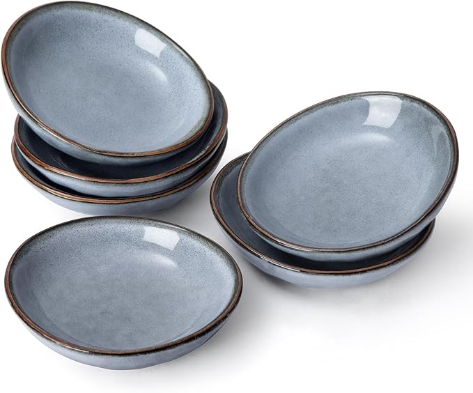 Famiware Ocean Square 12 Pieces Dinnerware Set + 6 Pieces Oval Dipping Bowl Set Microwave and Dishwasher Safe Blue