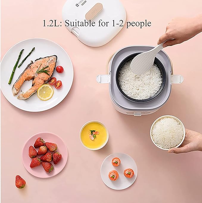 Mini Rice Cooker Non-Stick Inner Pot Intelligent Insulation Make Rice &amp Steam Healthy Food &amp Vegetables for 1-2 People (B) (A)