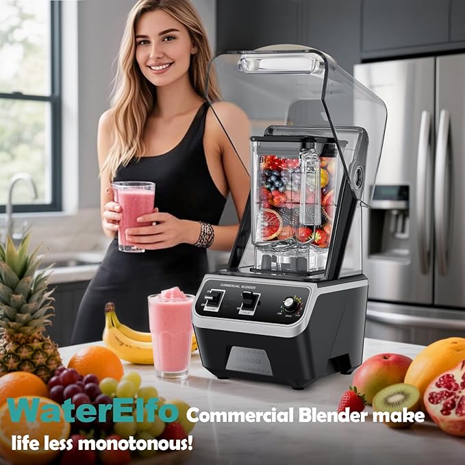 2200W Commercial Blender for Smoothies - Professional Grade High Speed Quiet Electric Countertop Blenders with Sound Enclosure 68oz for Kitchen &amp Home Use