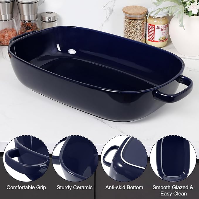 4.5 Quart Ceramic Baking DishServing Bakeware for CasseroleLasagnaGratinBroilingRoastingand Baking.Large Deep 14x10x3.11 inches PanSafe for Oven Microwave Refrigerator Disinfection Cabinet and