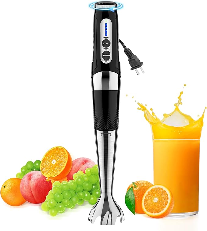 Immersion Blender Handheld 3-Angle Adjustable with 21-Speed Electric Hand Emulsion Stick Blender with Stainless Steel Blade for Milkshakes Puree Soup Baby Food Smoothies