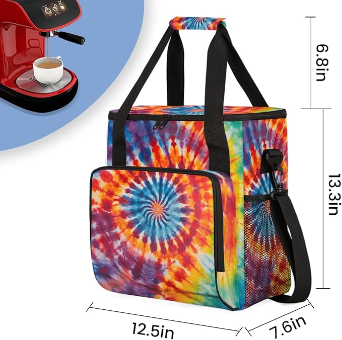 Tie Dyeing Coffee Maker Carrying Bag Blue Orange Travel Storage Bag Compatible with K-Mini or K-Mini Plus Single Serve Coffee Brewer Carrying Case with Multiple Pockets &amp Shoulder Strap