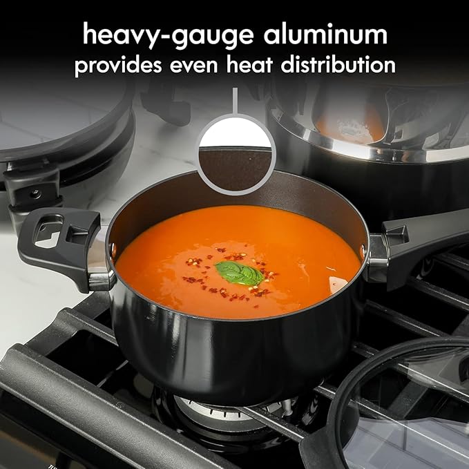 9 Piece Stackable Nonstick Aluminum Cookware Set with Lids Space Saving Pots and Pans for Kitchen Cooking