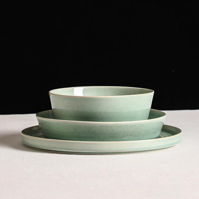 Stone Lain Claire 4-Piece Pasta Bowl Set Stoneware Bowls Dishwasher and Microwave Safe Dish Set for 4 Green