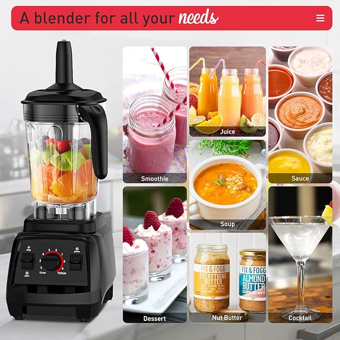 Smoothie Blender 1800W Countertop Professional Blender Juicer for Kitchen Ice Crusher or Juice Milkshake Dessert