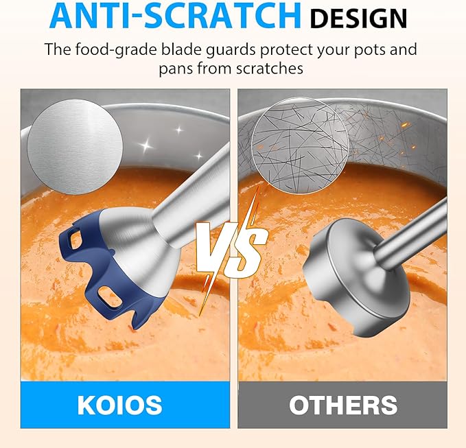 KOIOS Immersion Blender 1000W Anti-scratch 3-in-1 Hand Blender Upgraded 12 Speed Stainless Steel Blade Stick Blender with Turbo Mode Whisk and Milk Frother Non-BPA Blue