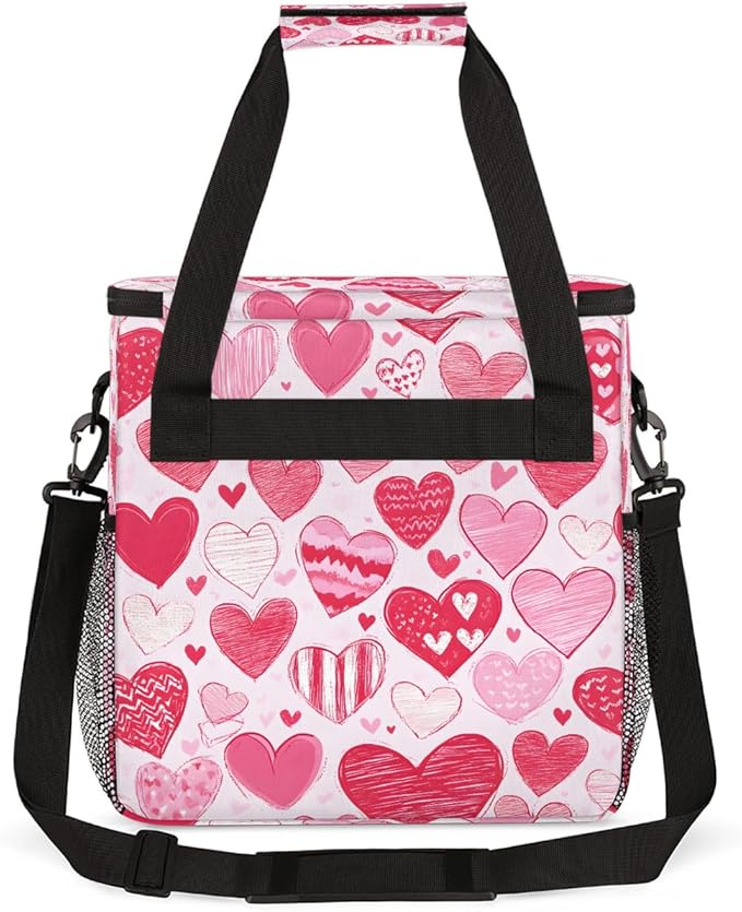 Valentine Pink Red Heart Coffee Maker Carrying Bag Coffee Machine Travel Storage Bag Compatible with K-Mini or K-Mini Plus Portable Single Serve Coffees Brewer Case with Pockets for K-Cup Pods