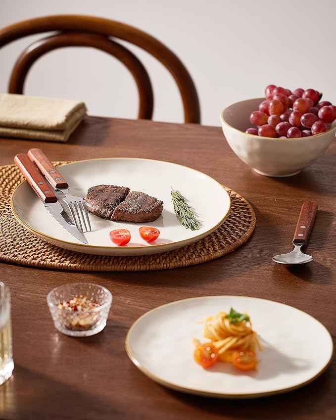 Famiware Dinnerware Sets for 8 Ocean Round 24-Piece Kitchen Plates and Bowls Sets Microwave and Dishwasher Safe Scratch Resistant Vanilla White