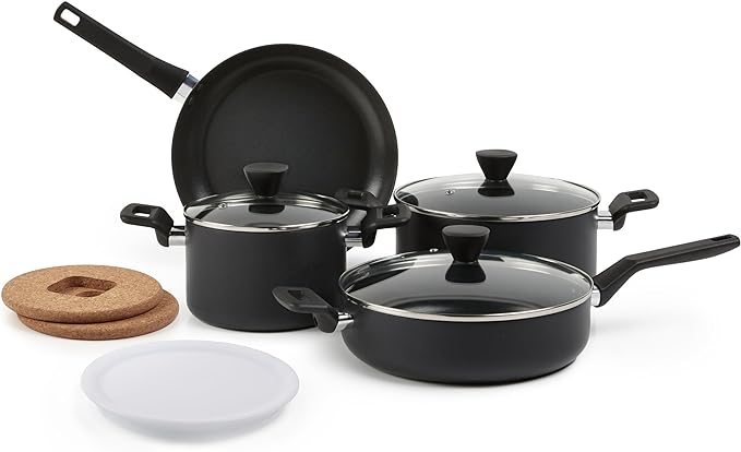 Amazon Basics Stackable Ceramic Non-Stick Cookware Pots and Pans Set 10-Piece Space Saving