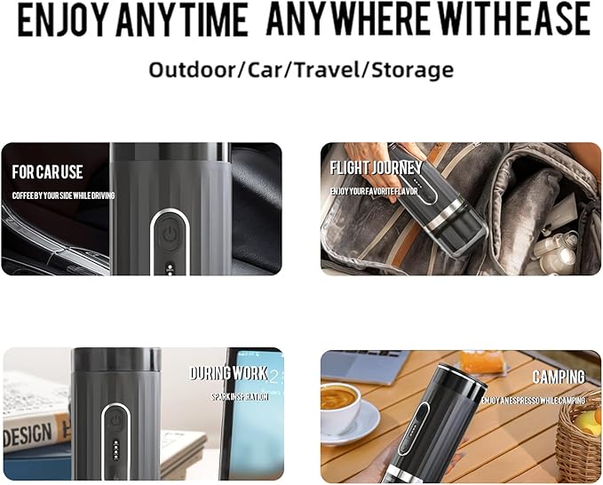 HURRISE Portable Espresso Machine 3-in-1 Cordless Coffee Maker Compatible with Capsules and Ground Coffee Electric Italian Espresso Machine for Car Home Office Travel Camping