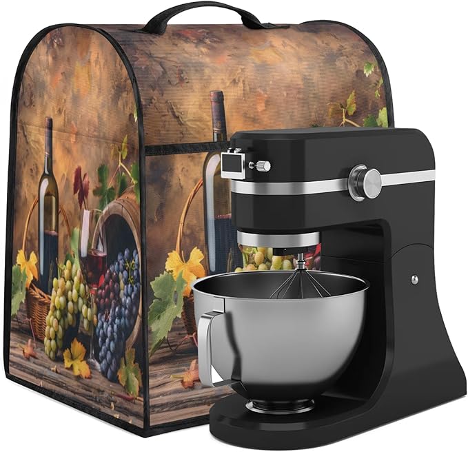 Kitchen Aid Mixer Cover Grapes Wine Fruit Stand Mixer Cover Compatible with 6-8 Quarts Stand Mixers Dust Covers with Zipper Pocket Foldable Washable Kitchen Aid Organizer Bag