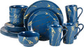 Modern Porcelain 16 Piece Blue Dinnerware SetPlates and Bowls SetsGold Dish Set for 4Blue Dinnerware SetDinner Sets with Dinner Plates.