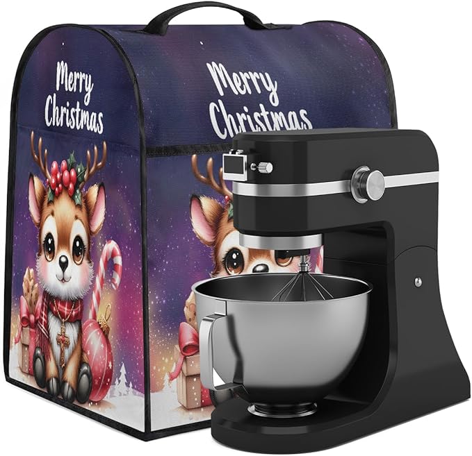 cfpolar Kitchen Aid Mixer Cover Compatible with 6-8 Quarts Christmas Deer Holly Elk Stand Mixer Cover Kitchen Aid Mixers Accessories Appliance Organizer Bag Dust Covers with Zipper Pocket