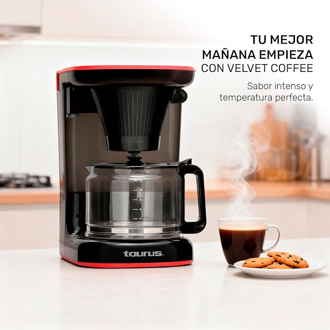 Taurus Velvet 12-Cup Drip Coffee Maker Glass Carafe Modern Compact Design Non-Programmable Easy-Clean Reusable Filter Auto Shut-Off Black